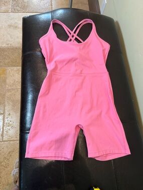 Pink Strappy Active Romper with Cross-Back